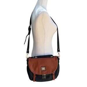 Sharif Black Brown Textured Leather Crossbody Shoulder Bag Wristlet Handbag New